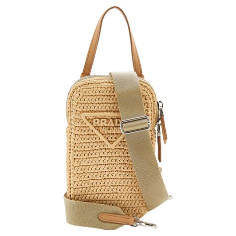 Shop Prada Raffia & Leather Crossbody Bag 